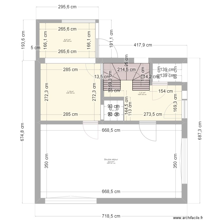 Plan avec dimensions actuelles RDC projet 2. Plan de 6 pièces et 45 m2