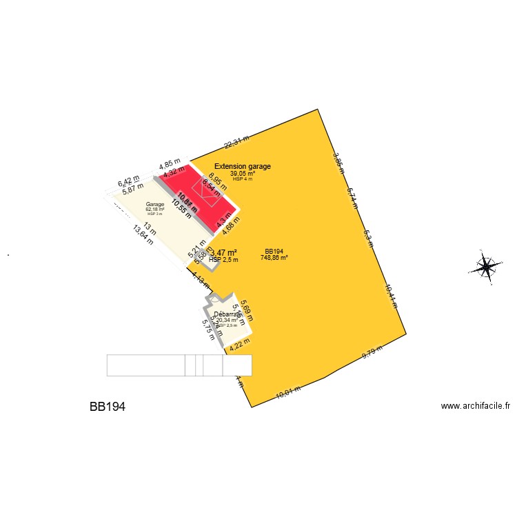 Plan extension existant 2. Plan de 4 pièces et 125 m2