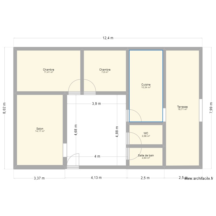 Maison 1. Plan de 7 pièces et 66 m2