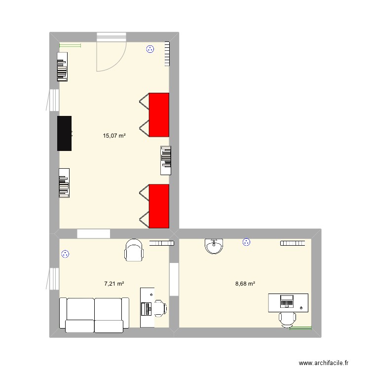 Bibliothèque, travail à eyden. Plan de 3 pièces et 31 m2