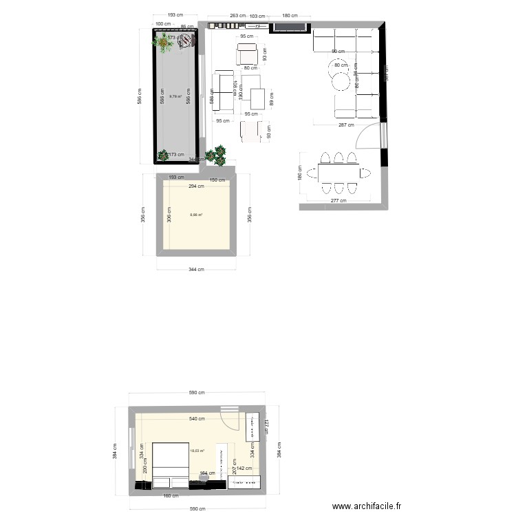 APP HASSAN. Plan de 3 pièces et 42 m2