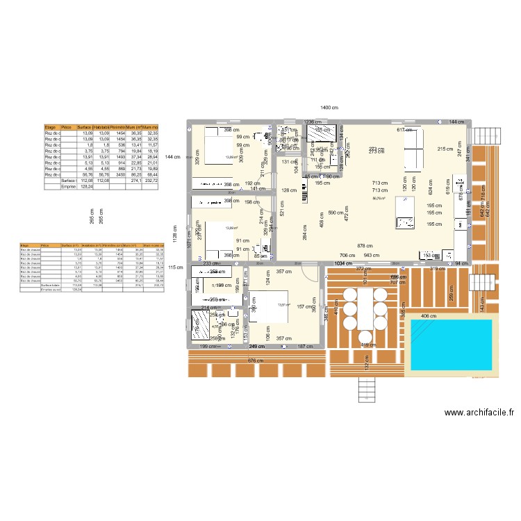 Maison principale Moorea Final Cotations. Plan de 8 pièces et 112 m2