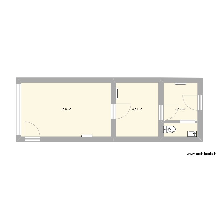 boutique. Plan de 3 pièces et 26 m2