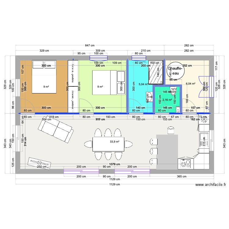 CHATEAUNEUF. Plan de 6 pièces et 65 m2