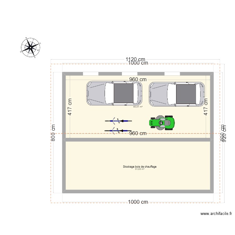 Garage 1. Plan de 2 pièces et 71 m2