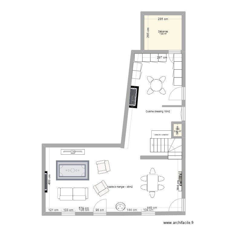 RDC MEUBLEE BRIANCON B. Plan de 2 pièces et 8 m2