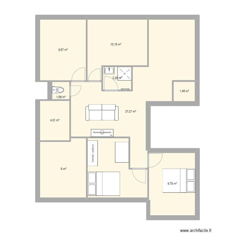 Lour. Plan de 9 pièces et 85 m2