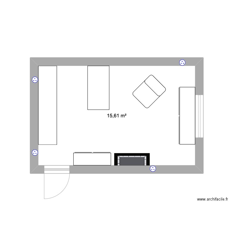 Chambre enfant. Plan de 1 pièce et 16 m2