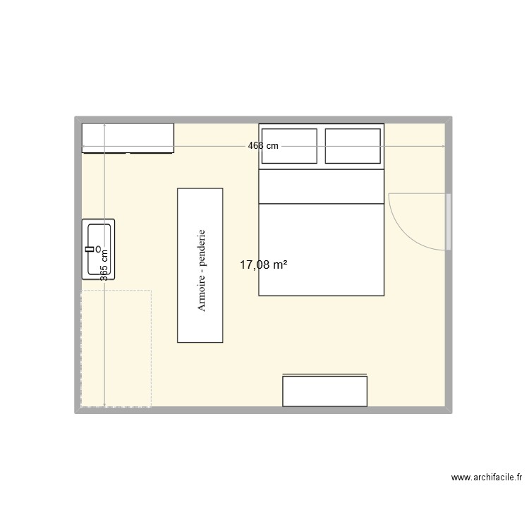 chambre. Plan de 1 pièce et 17 m2