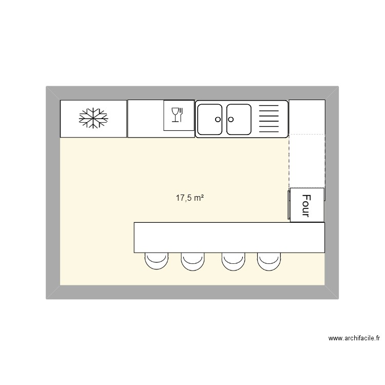 cuisine. Plan de 1 pièce et 18 m2