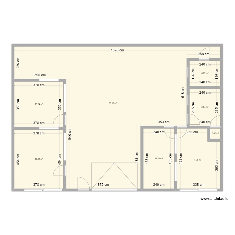 Bâtiment. Plan de 8 pièces et 164 m2