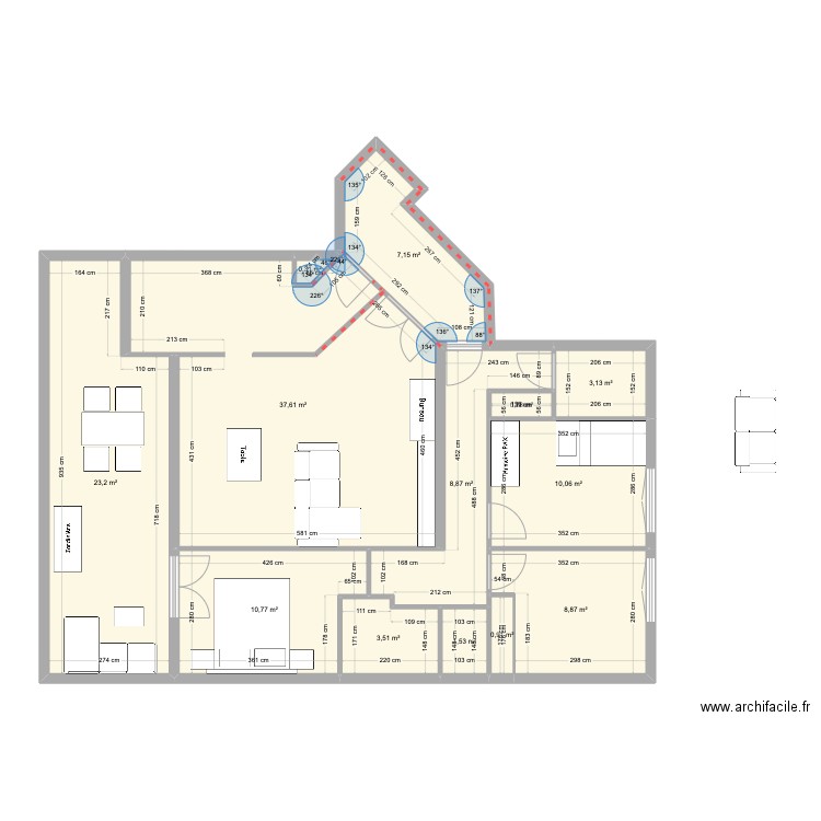 Appt 2. Plan de 13 pièces et 117 m2