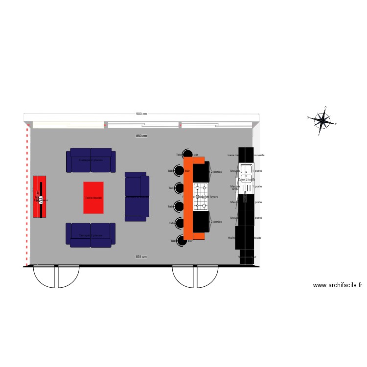 marco. Plan de 1 pièce et 44 m2