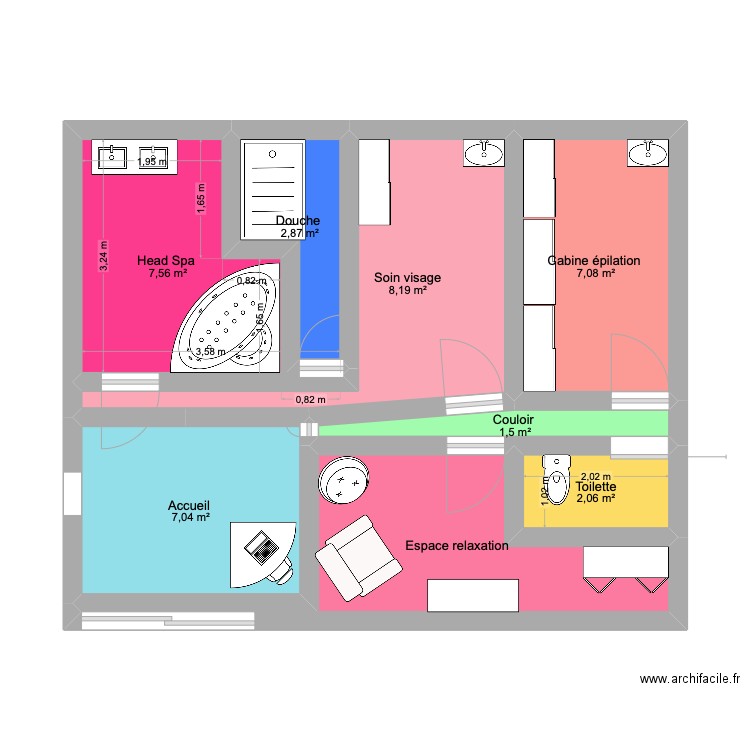 institut 1. Plan de 8 pièces et 44 m2