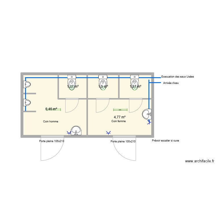 Plan pour Commune de l'église. Plan de 5 pièces et 16 m2