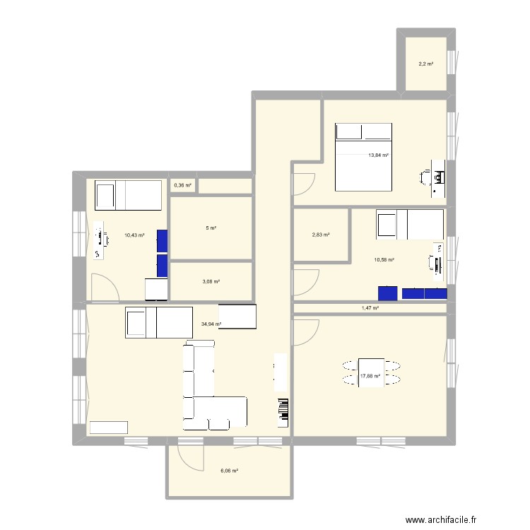 Moi. Plan de 12 pièces et 109 m2