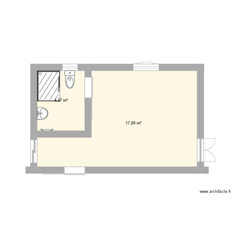 Plan extension . Plan de 2 pièces et 22 m2