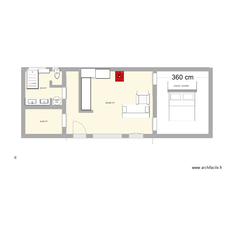 136 a. Plan de 3 pièces et 36 m2