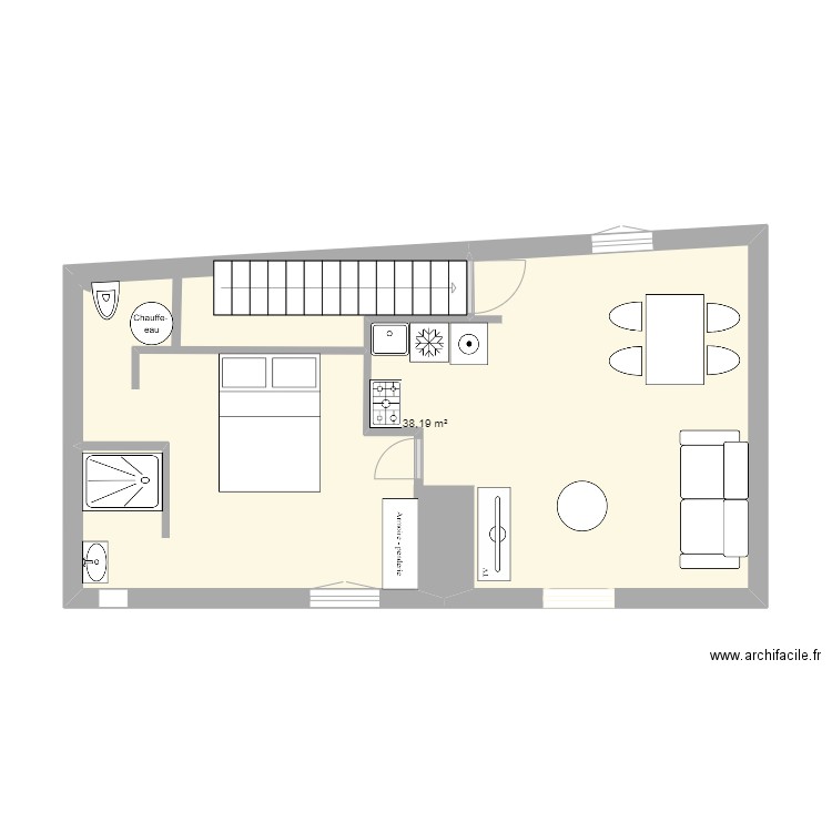 etage 1. Plan de 1 pièce et 38 m2