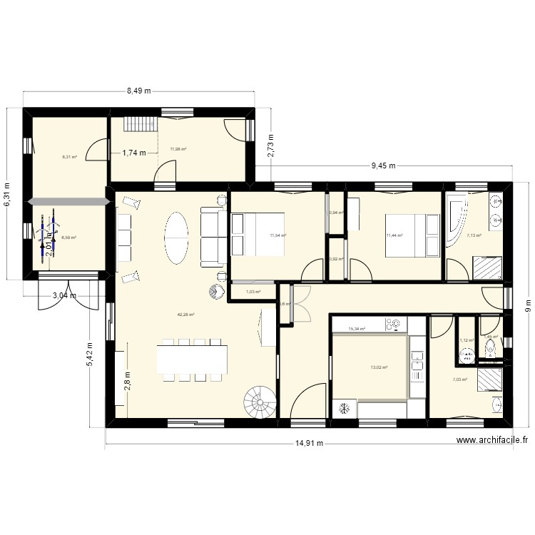 Maison Salles Beausejour. Plan de 17 pièces et 141 m2