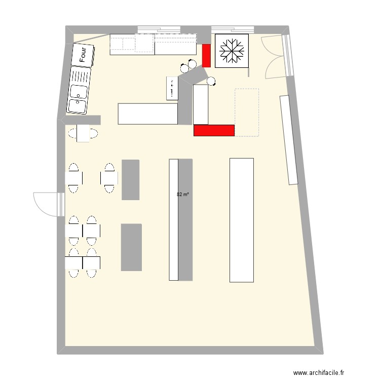 Artisan cuisine bar . Plan de 1 pièce et 82 m2