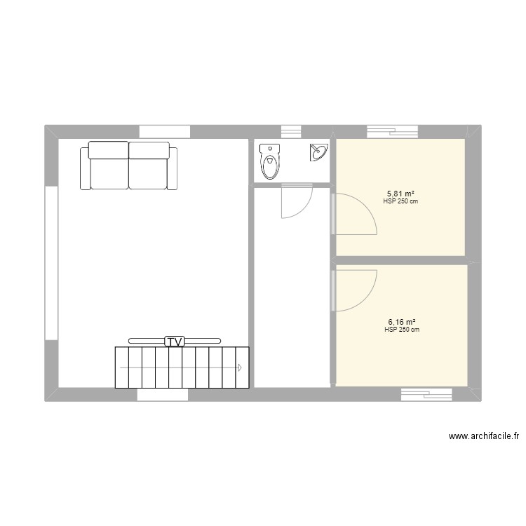 etage. Plan de 2 pièces et 12 m2