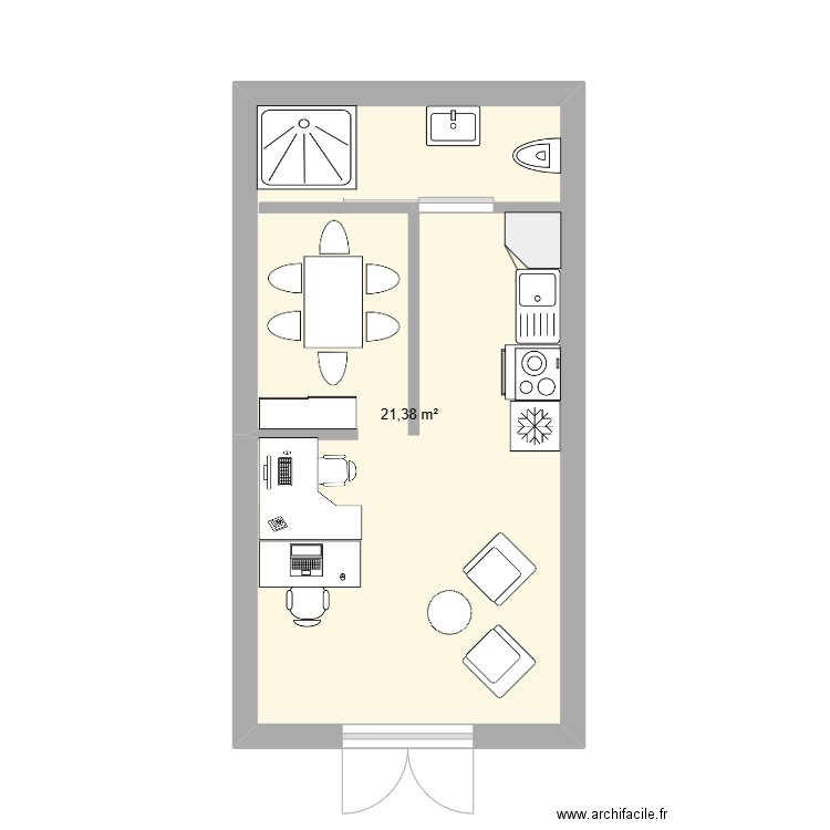 Studio2. Plan de 1 pièce et 21 m2