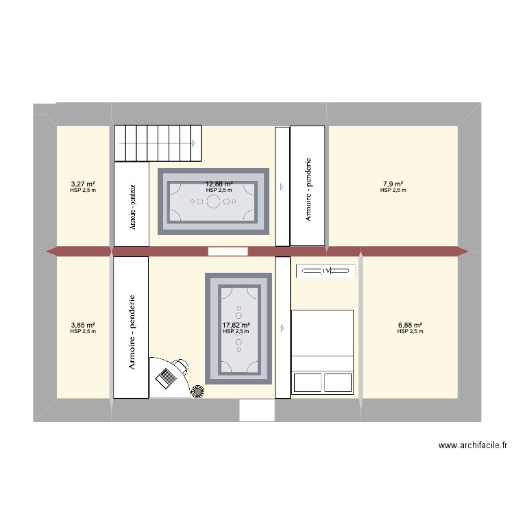 MONTAZEAU COMBLES. Plan de 6 pièces et 52 m2