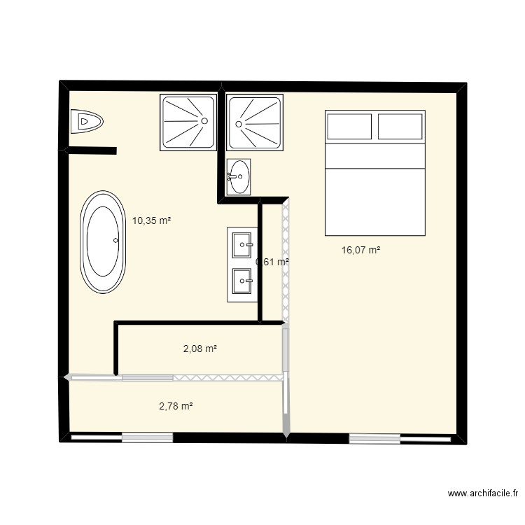 Sdb chambre 2. Plan de 5 pièces et 32 m2