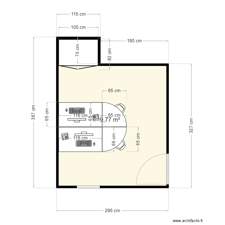 bUREAU. Plan de 1 pièce et 10 m2