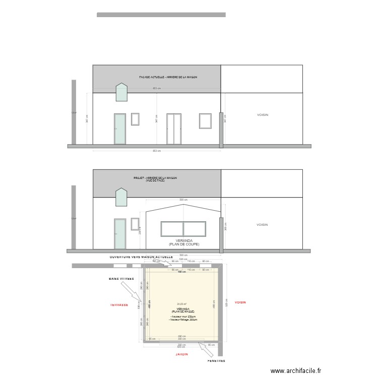 facade arriere projet aumont. Plan de 1 pièce et 24 m2