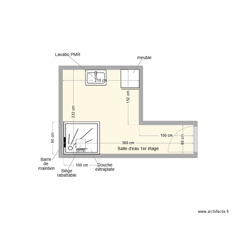 ROUCH salle d'eau premier étage adaptation. Plan de 1 pièce et 6 m2