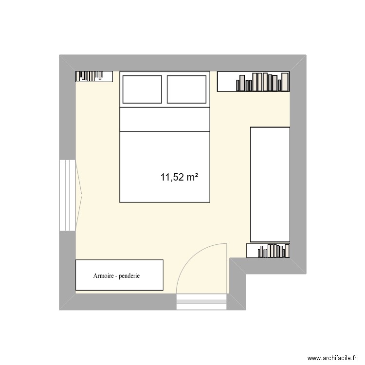 chambre de base. Plan de 1 pièce et 12 m2