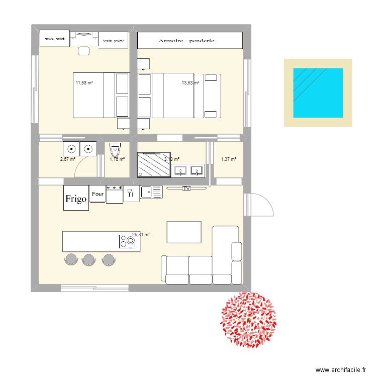 Future maison. Plan de 7 pièces et 59 m2