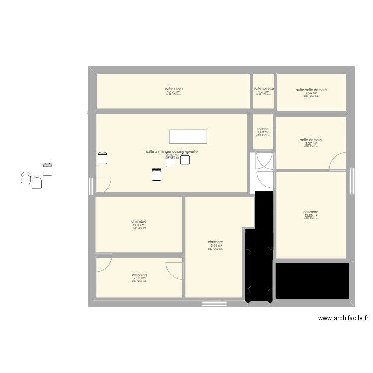 maison antoine. Plan de 14 pièces et 111 m2