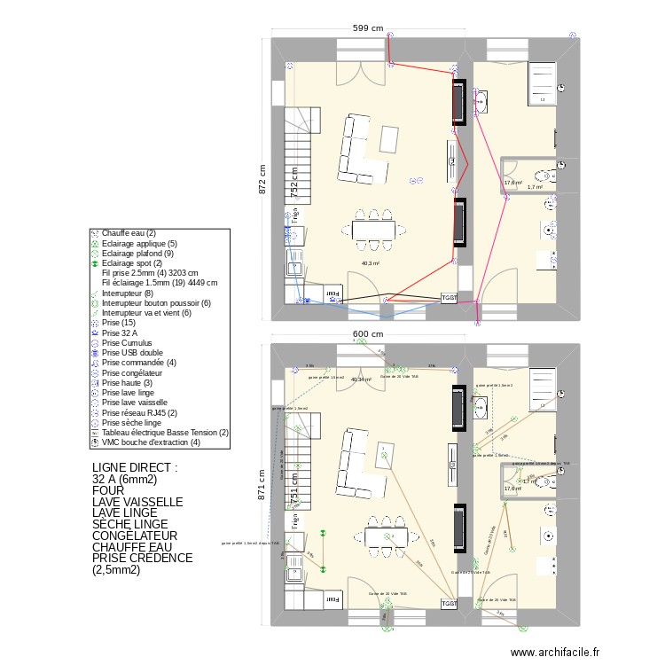 RDC Electricite par babs . Plan de 6 pièces et 119 m2