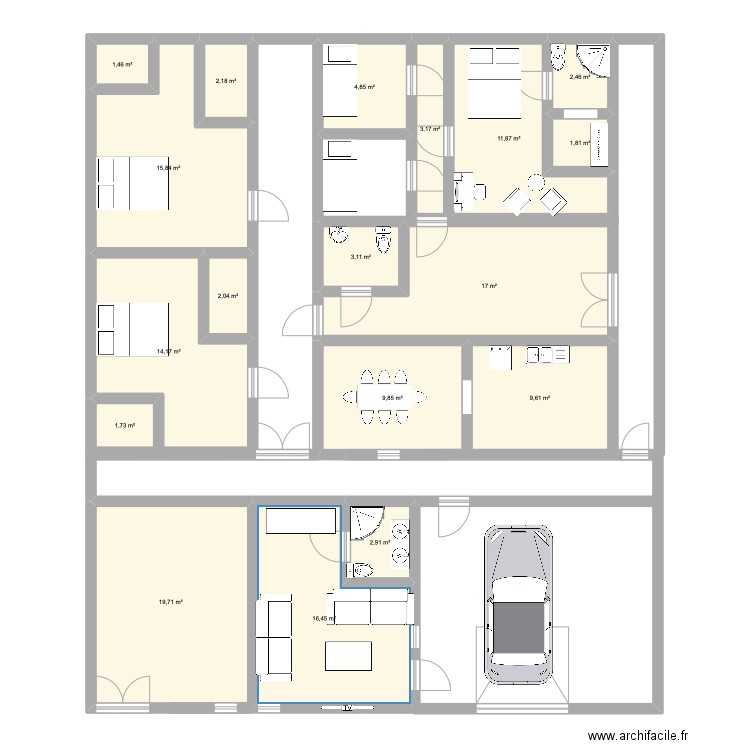 Maison PN Leonie. Plan de 18 pièces et 140 m2