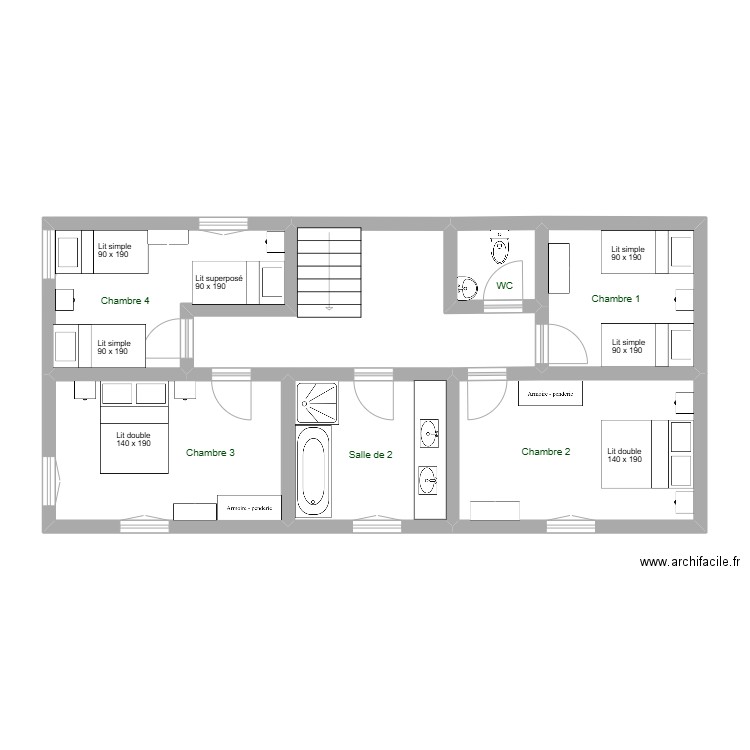 Manoir - 1er étage. Plan de 7 pièces et 69 m2