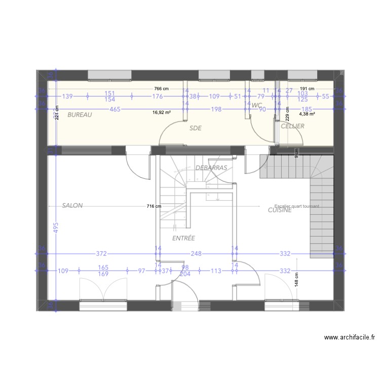 Toulouse Jules Dalou RdC1. Plan de 2 pièces et 21 m2