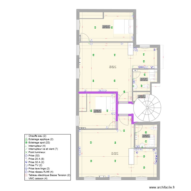 19 TIVOLI N+1 plan electricité. Plan de 7 pièces et 96 m2