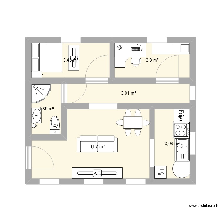 appartemant. Plan de 6 pièces et 24 m2