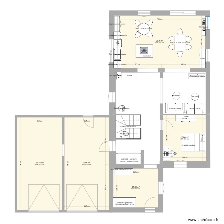 projet extension 40m en deux zones. Plan de 5 pièces et 102 m2