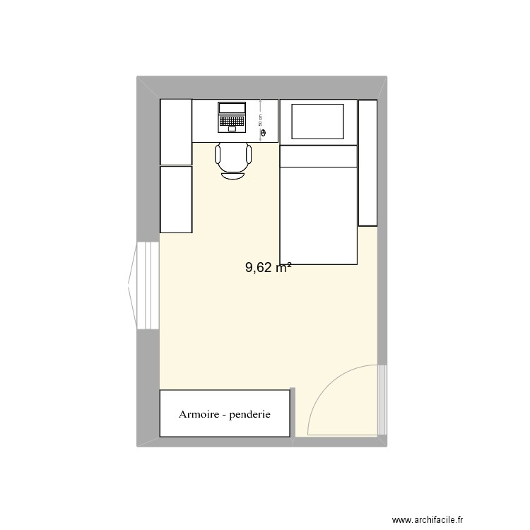 chambre mélyna. Plan de 1 pièce et 10 m2