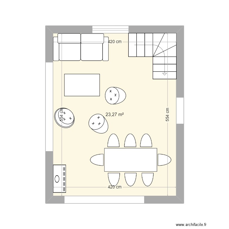 penestin. Plan de 1 pièce et 23 m2