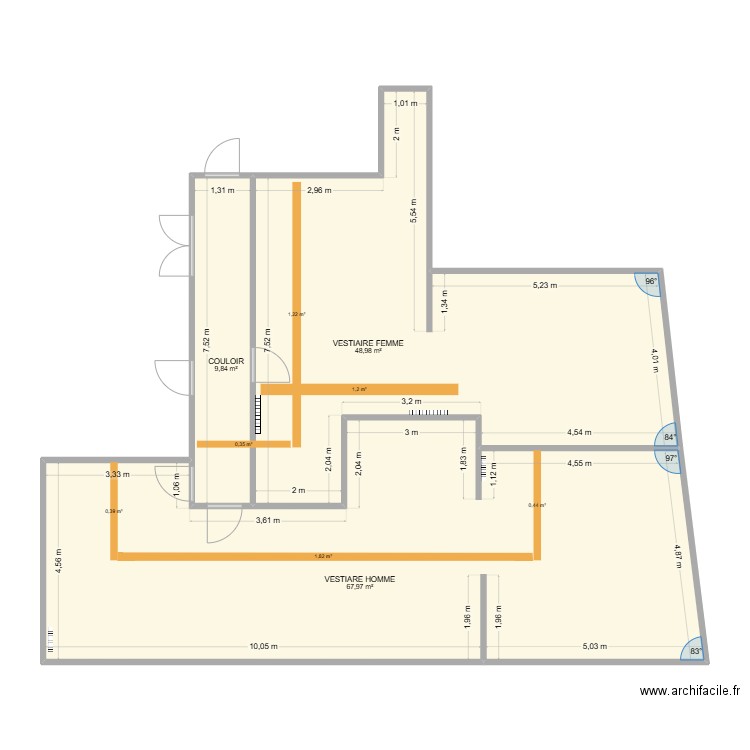 UNICAEN BAT H HALL DES SPORTS VESTIAIRES. Plan de 3 pièces et 127 m2