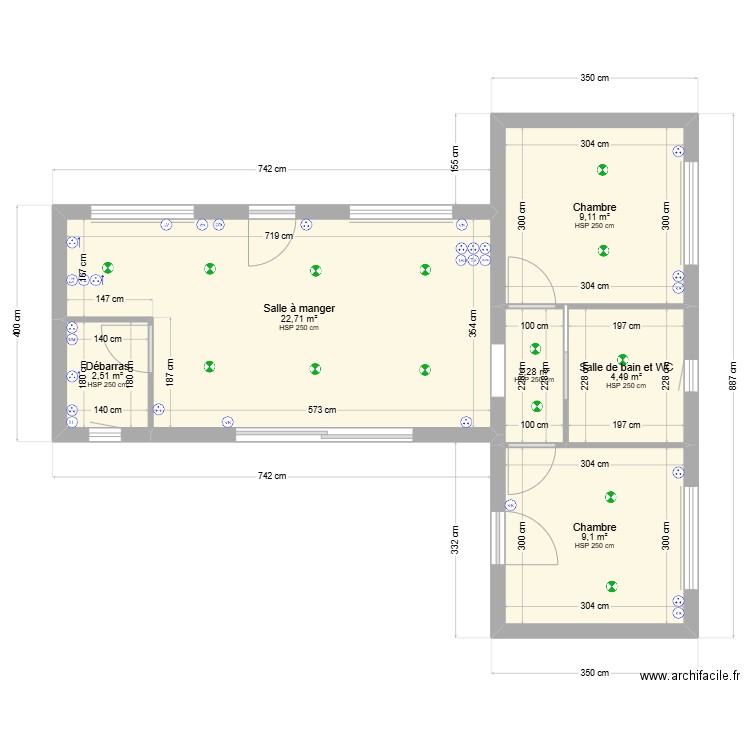 LE MEUR. Plan de 6 pièces et 50 m2