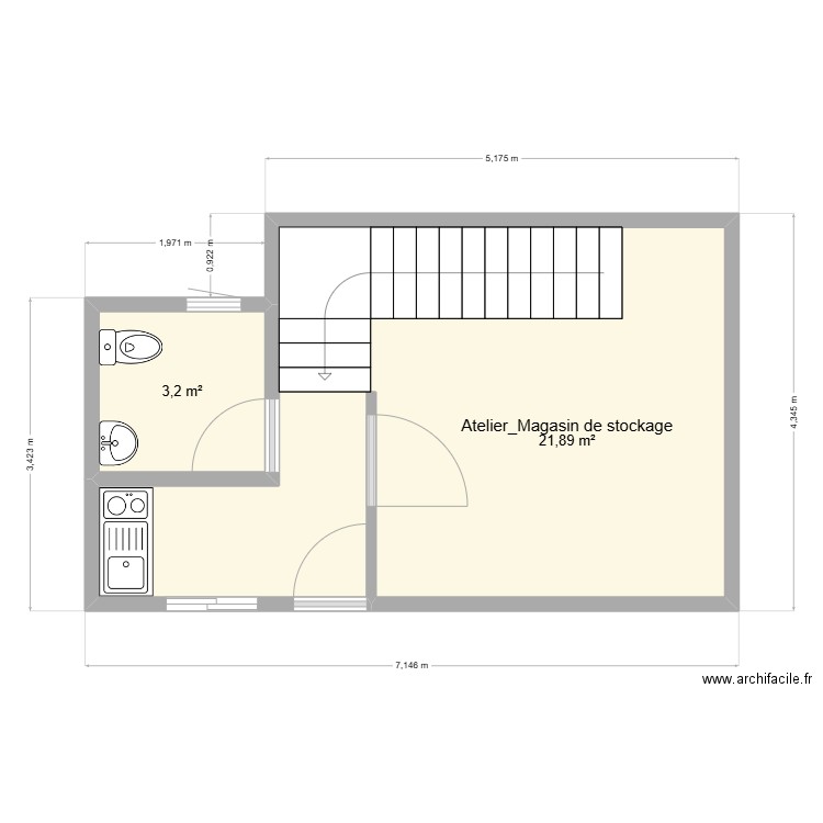 Magasin de stockage. Plan de 2 pièces et 25 m2