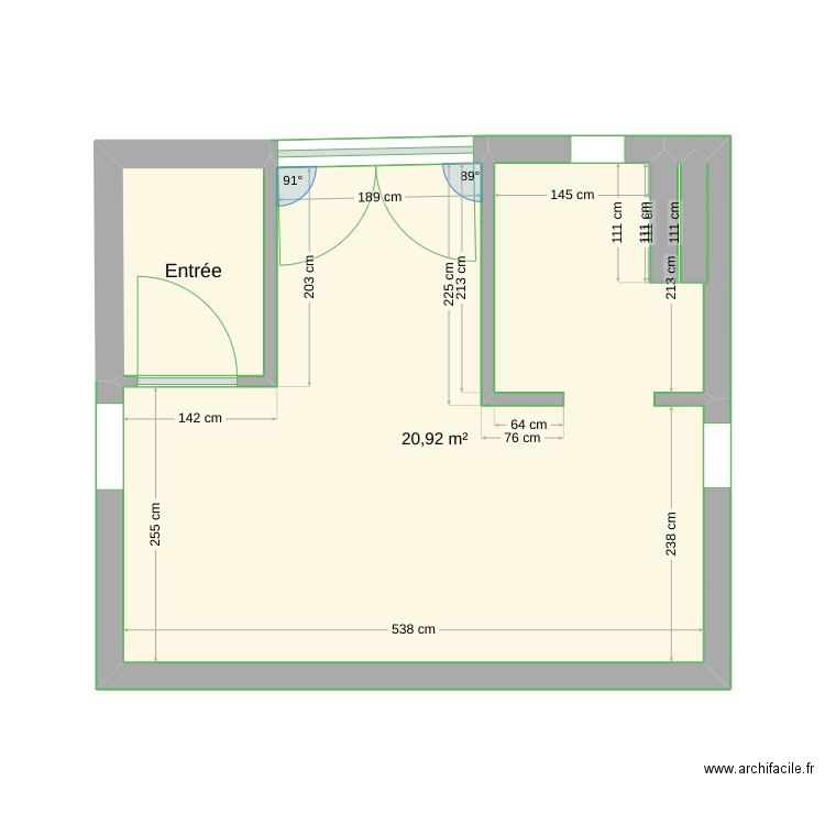 Houplin. Plan de 2 pièces et 23 m2