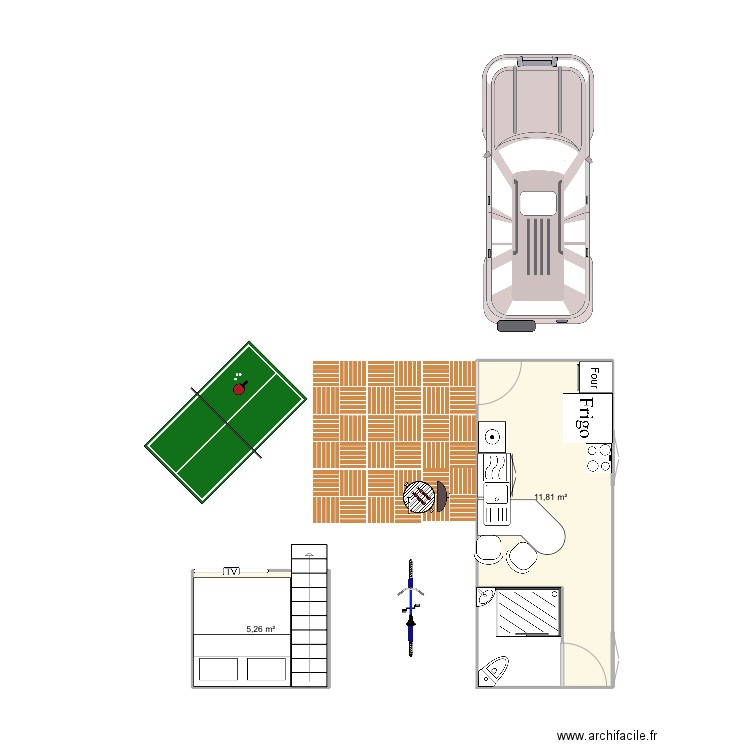 IT 1. Plan de 2 pièces et 17 m2