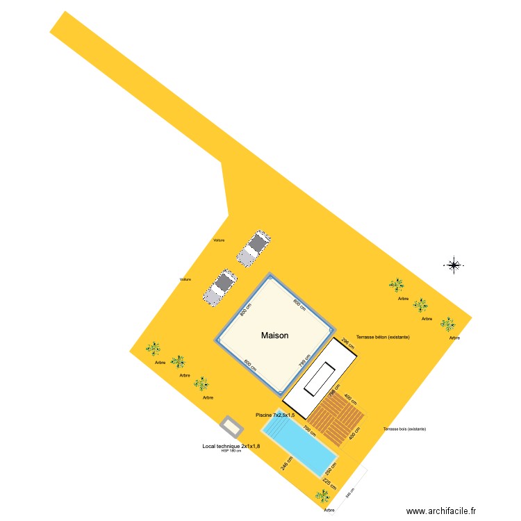 Piscine Montblanc. Plan de 2 pièces et 65 m2